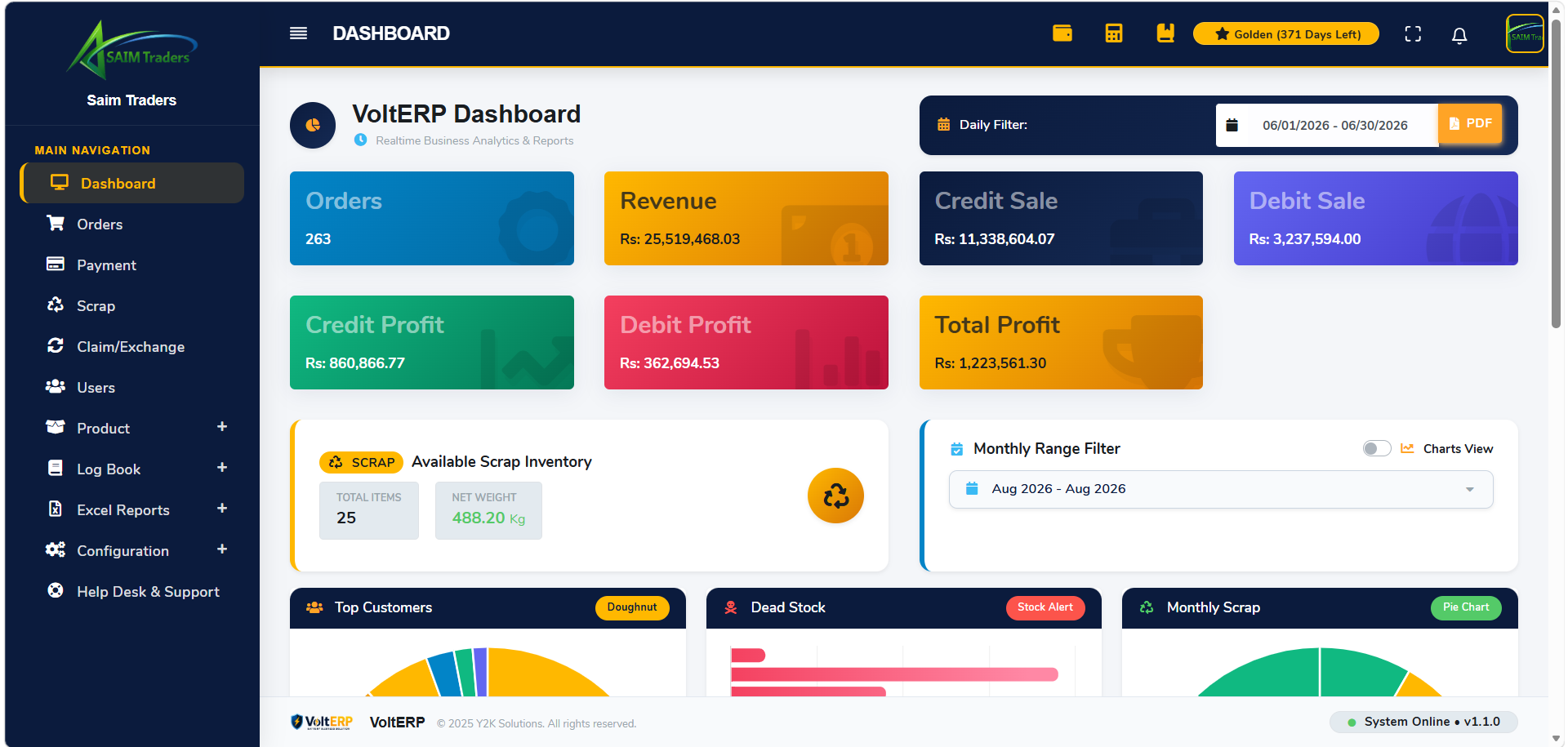 VoltERP Executive Dashboard & Stock Valuation